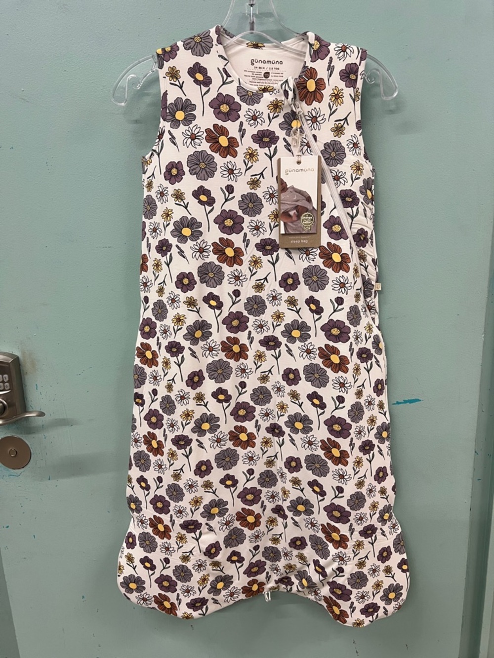 Sleeveless Floral Shift Dress in White with Purple & Brown Flowers